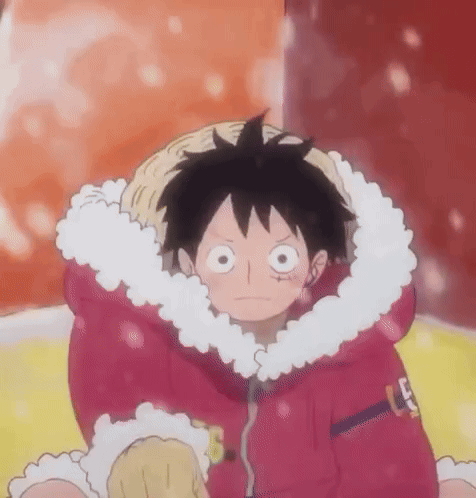 Monkey D Luffy From One Piece Is Wearing A Pink Jacket With A Fur Collar . GIF