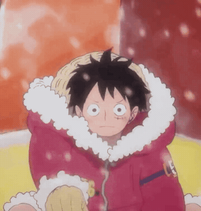 Monkey D Luffy In Pink Jacket With Fur Hood GIF