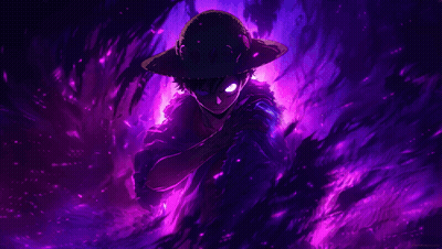 Monkey D Luffy Standing In Dark Room With Purple Lights GIF