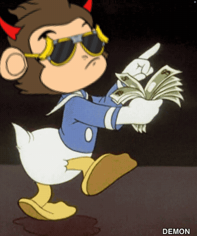 Monkey Dressed as Donald Duck Holding Money