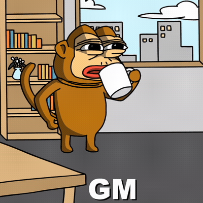 Monkey Drinking Coffee GM GIF