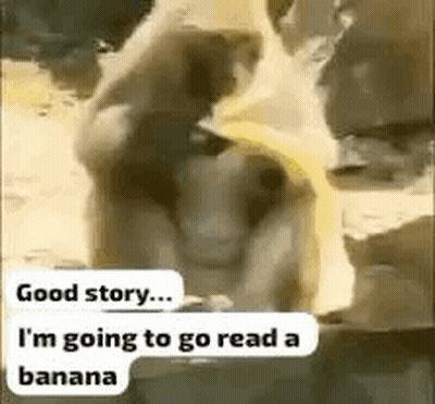 Monkey Eating Banana Says Good Story I'm Going To Go Read A Banana GIF