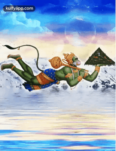Monkey Flying Over Water Holding Umbrella GIF