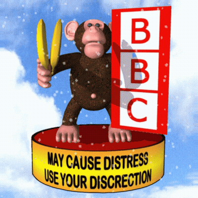 Monkey Holding Banana Sign BBC May Cause Distress GIF
