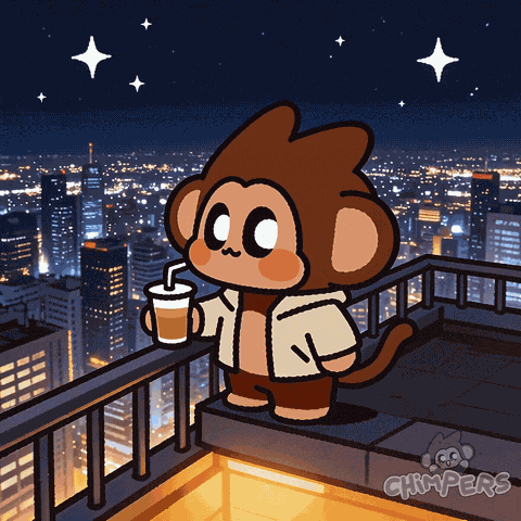 Monkey Holding Drink On Balcony GIF