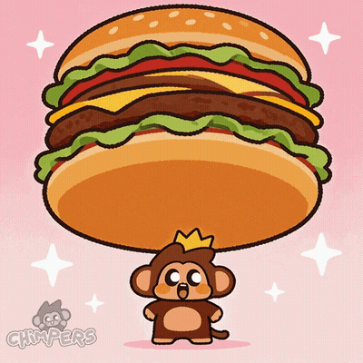 Monkey Holding Giant Hamburger With Chimpers GIF