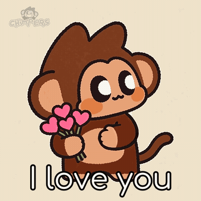 Monkey Holding Hearts Says I Love You GIF