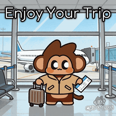 Monkey Holding Suitcase And Ticket Saying Enjoy Your Trip GIF