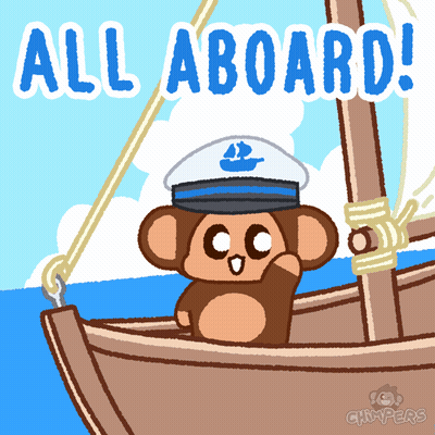 Monkey In Boat Saying All Aboard GIF