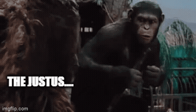 Monkey In Cage Saying Justus Apes Together GIF