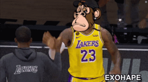 Monkey In Lakers Jersey High Fives Man GIF