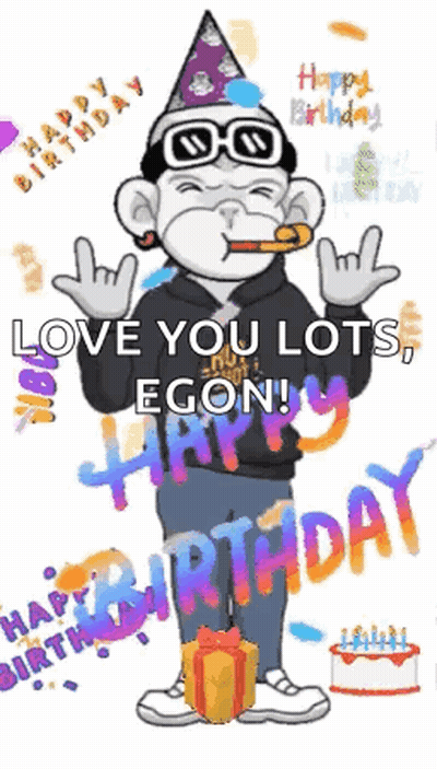 Monkey In Party Hat And Glasses Says Love You Lots Egon GIF