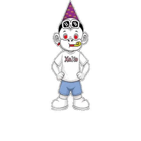 Monkey In Party Hat And Sunglasses With Xoxo Sticker