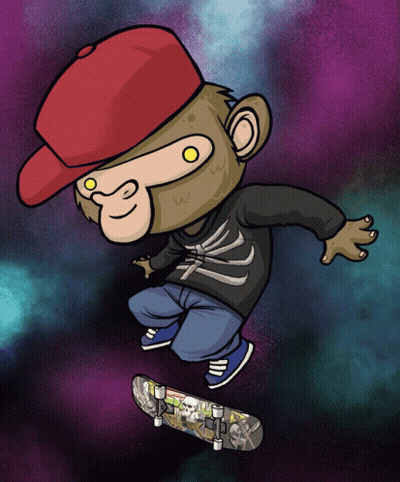 Monkey In Red Hat And Skeleton Shirt Riding Skateboard GIF