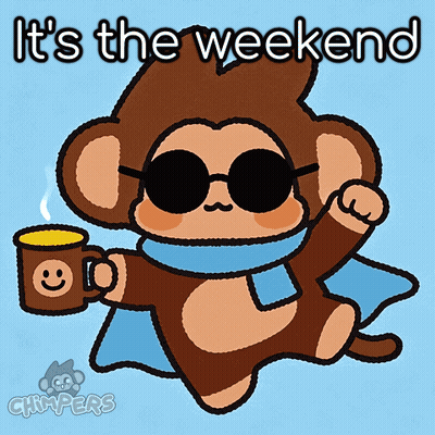 Monkey In Sunglasses And Scarf Holding Coffee Saying It's The Weekend GIF