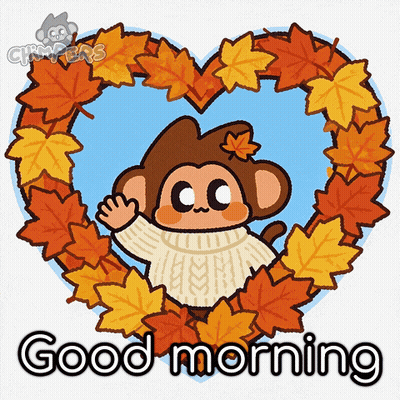 Monkey In Sweater Surrounded By Leaves Saying Good Morning GIF