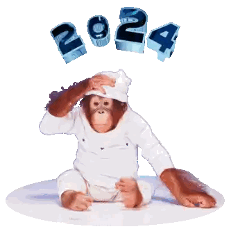 Monkey In White Shirt And Hat With 2024 Flying Sticker