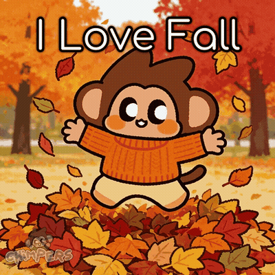 Monkey Jumping In Leaves Saying I Love Fall GIF
