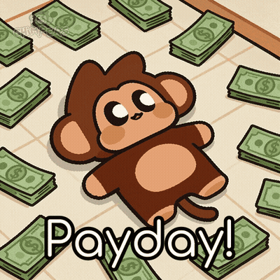 Monkey Laying On Money Stacks Saying Payday GIF