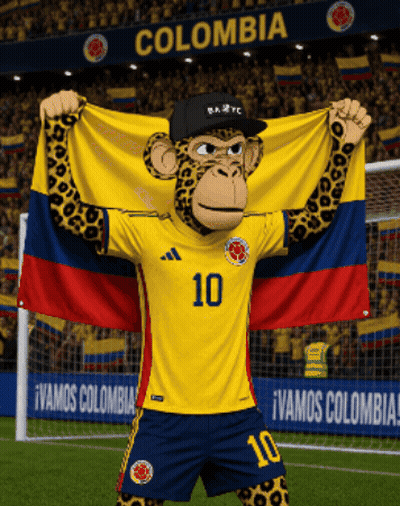 Monkey Mascot Holding Colombia Flag Saying Colombia GIF