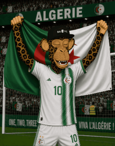 Monkey Mascot Holding Flag Algeria GIF