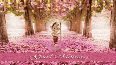 Monkey On Lotus Flower Good Morning Card GIF