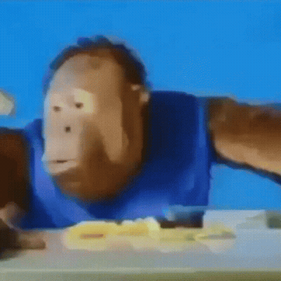 Monkey Sitting At Table With Plate Of Food GIF
