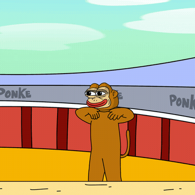 Monkey Standing In Front Of Sign Saying Ponke GIF