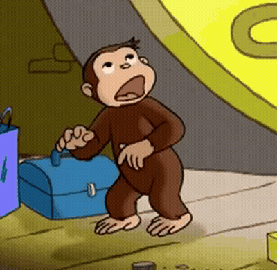 Monkey Standing Next To Blue Toolbox GIF