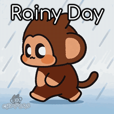 Monkey Walking in Rain Saying Rainy Day