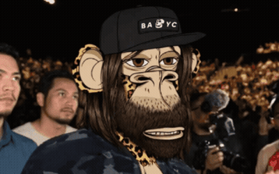 Monkey Wearing Baby YC Hat In Crowd GIF