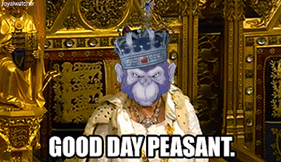 Monkey Wearing Crown On Throne Saying Good Day Peasant GIF