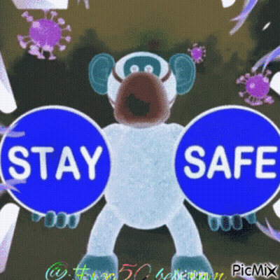 Monkey Wearing Mask Surrounded By Viruses Stay Safe GIF