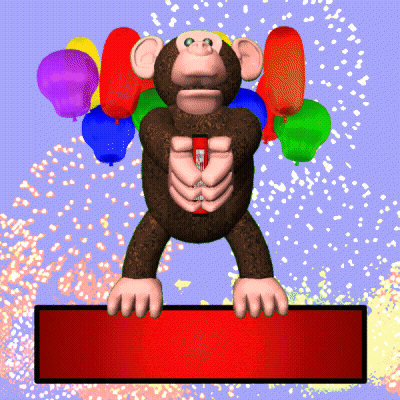 Monkey With Balloons and Sign Saying I