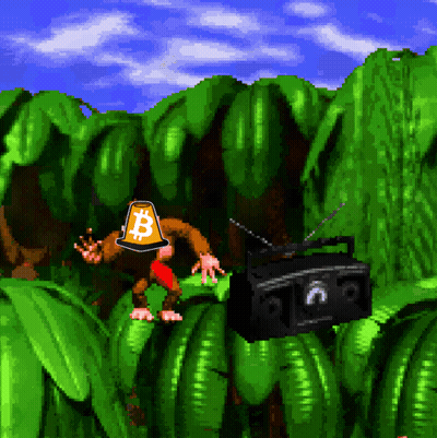 Monkey With Bitcoin Hat Next To Boombox GIF