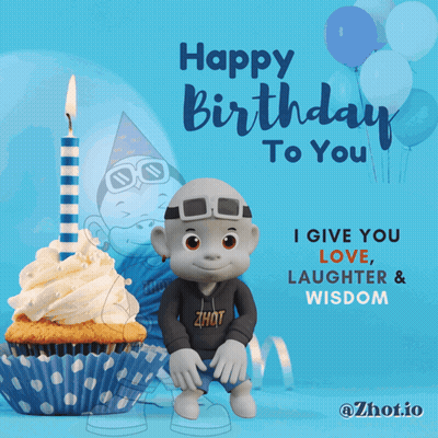 Monkey With Cupcake Birthday Card Saying Happy Birthday To You GIF