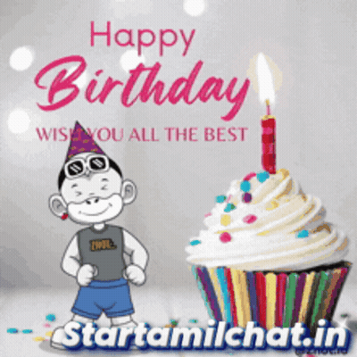 Monkey With Cupcake Happy Birthday Wish You All The Best GIF