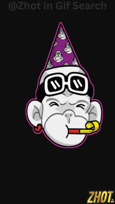 Monkey With Glasses And Skull Party Hat GIF