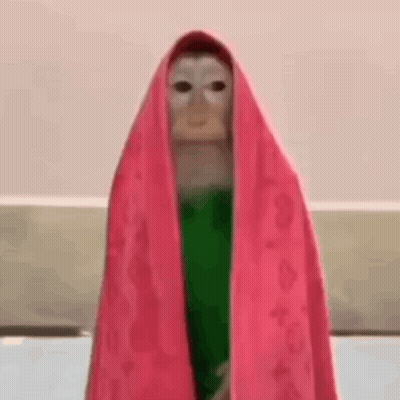 Monkey Wrapped In Pink Towel And Green Shirt GIF