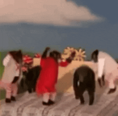 Monkeys Dressed As Santa Claus Standing On Log GIF