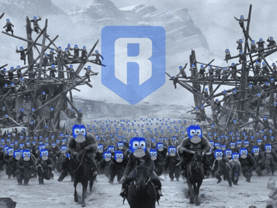 Monkeys Riding Horses In Front Of Shield With Letter B GIF