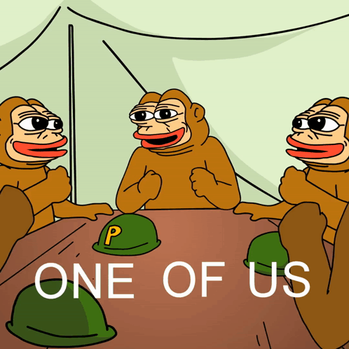 Monkeys Sitting Around Table With One Of Us GIF