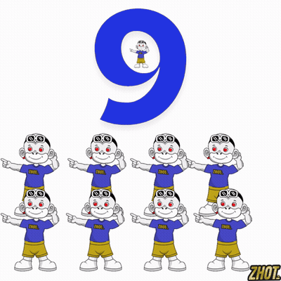 Monkeys Standing In Front Of Number 9 GIF
