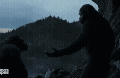 Monkeys Standing With Planet Of The Apes Text GIF