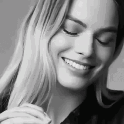 Monochromatic Margot Robbie Smiling GIF
