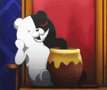 Monokuma Mixing A Pot Of Honey GIF