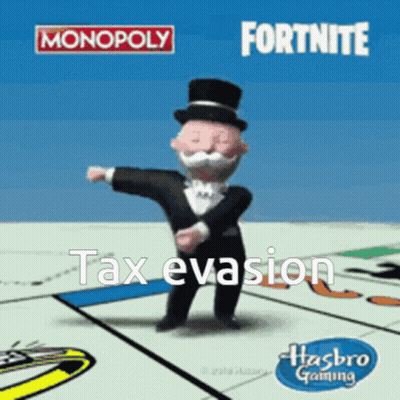 Monopoly Character Dancing In Front Of Fortnite Logo GIF
