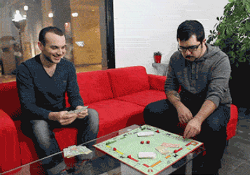 Monopoly Money Flying After Man Tosses Board GIF
