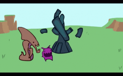 Monster And Purple Monster In Grassy Field GIF