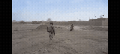 Monster Holding Red Sword Beside Building Saying A GIF